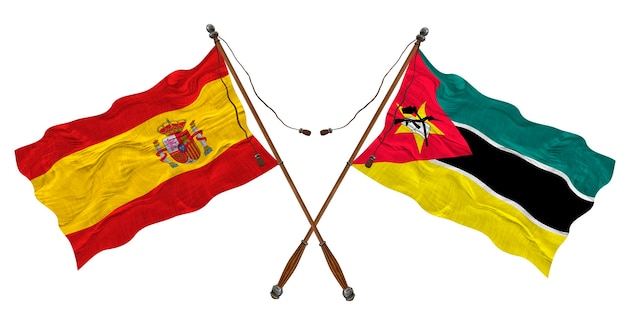 Nationale vlag van Mozambique en Spanje Achtergrond voor ontwerpers