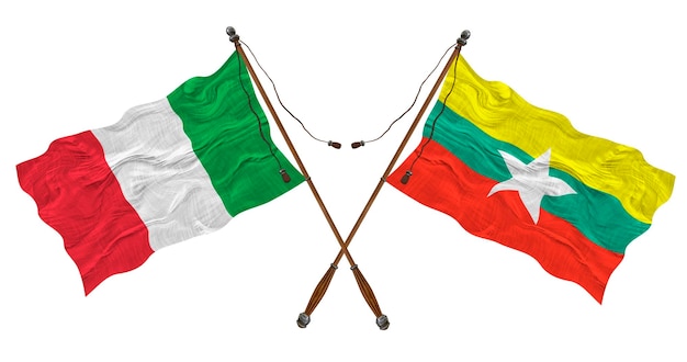 Nationale vlag van Myanmar en Italië Achtergrond voor ontwerpers