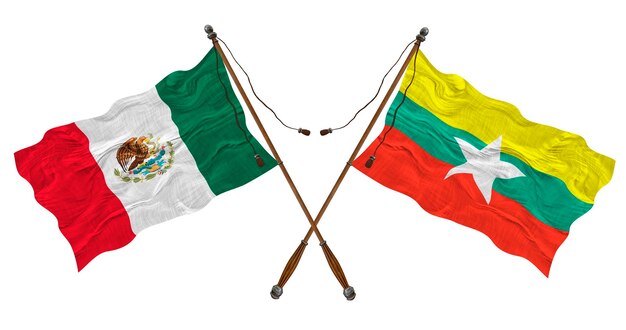 Nationale vlag van Myanmar en Mexico Achtergrond voor ontwerpers