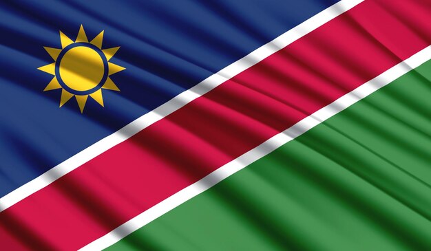 Nationale vlag van Namibië Realistische nationale kleuren van het zijdeland met embleem