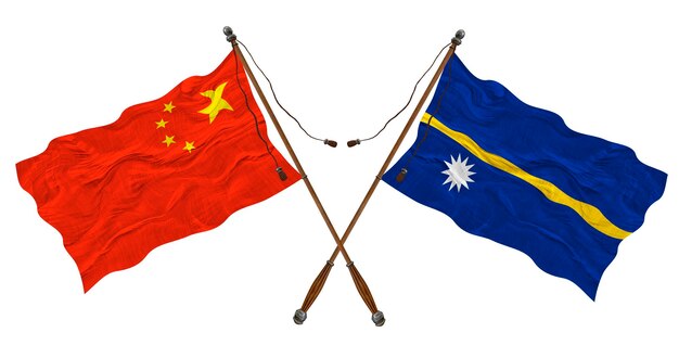 Nationale vlag van Nauru en China Achtergrond voor ontwerpers