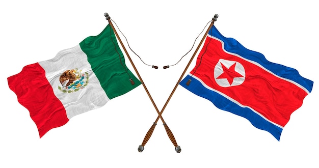 Nationale vlag van Noord-Korea en Mexico Achtergrond voor ontwerpers