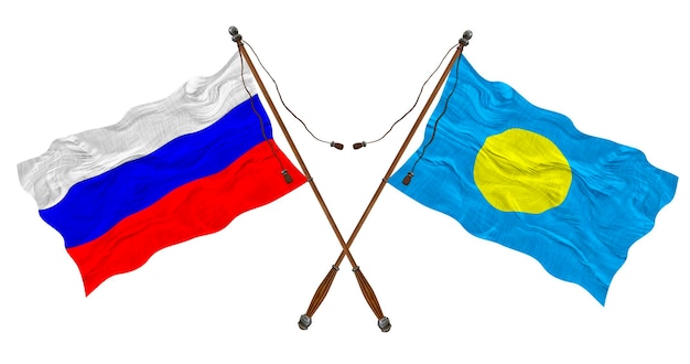Nationale vlag van Palau en Rusland Achtergrond voor ontwerpers