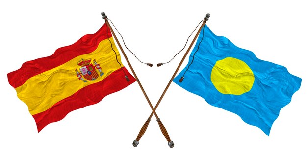 Nationale vlag van Palau en Spanje Achtergrond voor ontwerpers
