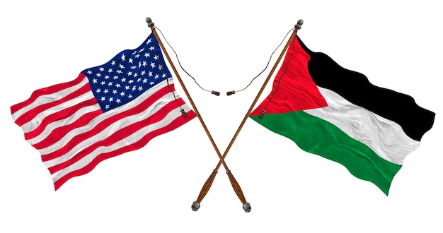 Nationale vlag van Palestina en de Verenigde Staten van Amerika Achtergrond voor ontwerpers