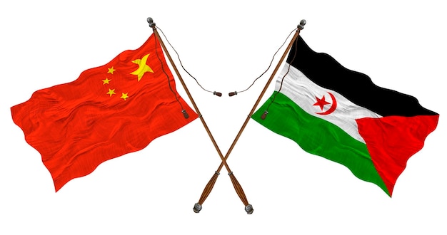 Nationale vlag van Sahrawi Arabische Democratische Republiek en China Achtergrond voor ontwerpers