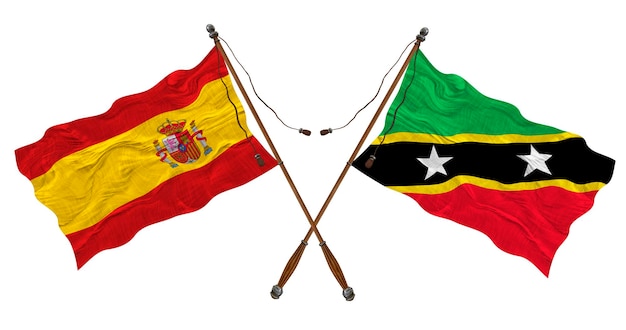 Nationale vlag van Saint Kitts en Nevis en Spanje Achtergrond voor ontwerpers