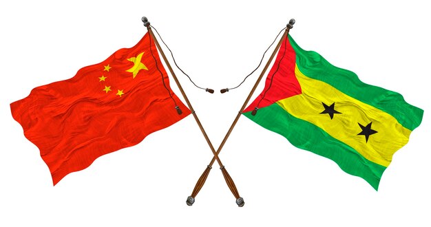 Nationale vlag van Sao Tomé en Principe en China Achtergrond voor ontwerpers