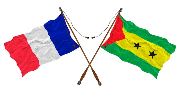 Nationale vlag van Sao Tomé en Principe en Frankrijk Achtergrond voor ontwerpers