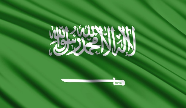 Nationale vlag van Saoedi-Arabië Realistische nationale kleuren van het zijdeland met embleem