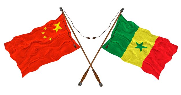 Nationale vlag van Senegal en China Achtergrond voor ontwerpers