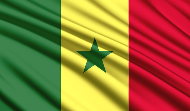 Nationale vlag van Senegal Realistische nationale kleuren van het zijdeland met embleem