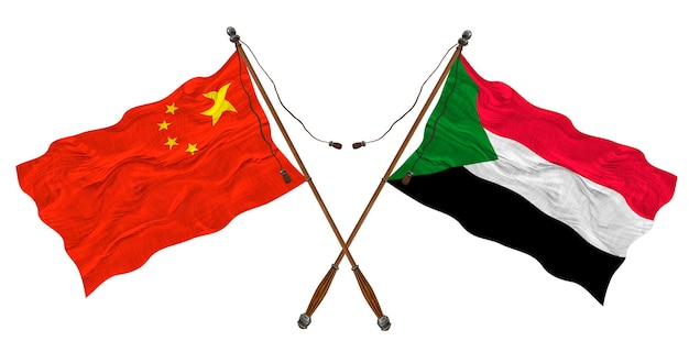 Nationale vlag van Soedan en China Achtergrond voor ontwerpers