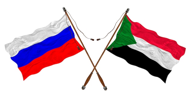 Nationale vlag van Soedan en Rusland Achtergrond voor ontwerpers
