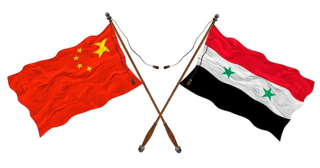 Nationale vlag van Syrië en China Achtergrond voor ontwerpers