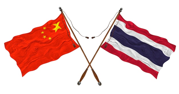 Nationale vlag van Thailand en China Achtergrond voor ontwerpers