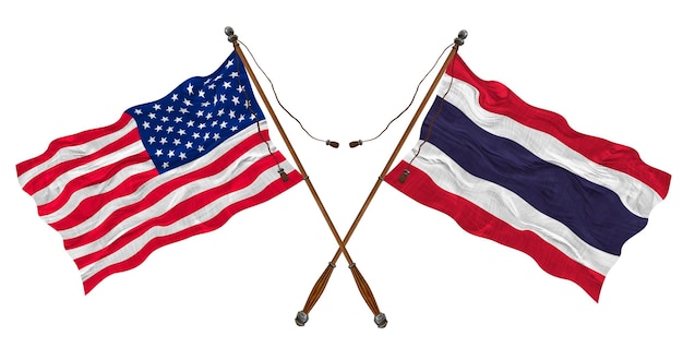 Nationale vlag van Thailand en de Verenigde Staten van Amerika Achtergrond voor ontwerpers