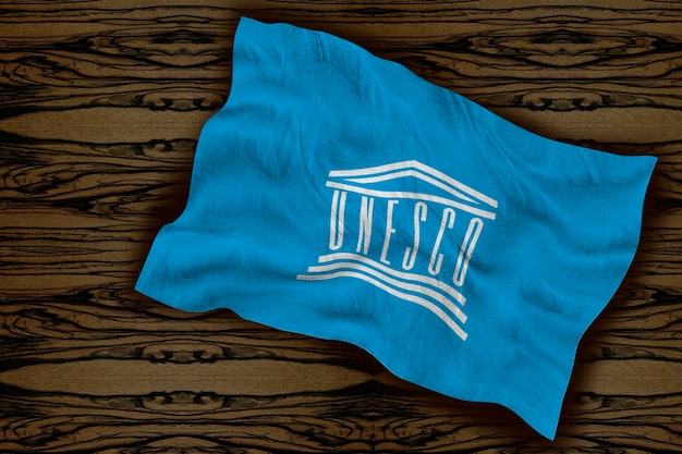Nationale vlag van UNESCO Achtergrond met vlag van UNESCO
