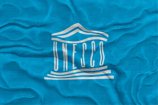 Nationale vlag van UNESCO Achtergrond met vlag van UNESCO