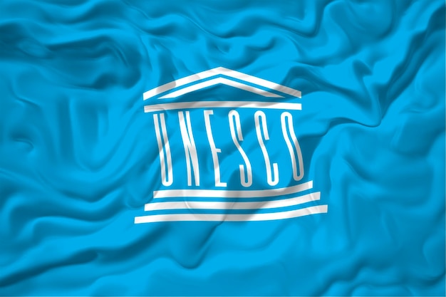 Nationale vlag van UNESCO Achtergrond met vlag van UNESCO