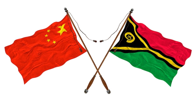 Nationale vlag van Vanuatu en China Achtergrond voor ontwerpers