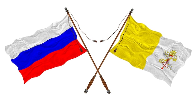 Nationale vlag van Vaticaanstad en Rusland Achtergrond voor ontwerpers