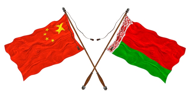 Nationale vlag van Wit-Rusland en China Achtergrond voor ontwerpers