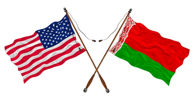 Nationale vlag van Wit-Rusland en de Verenigde Staten van Amerika Achtergrond voor ontwerpers