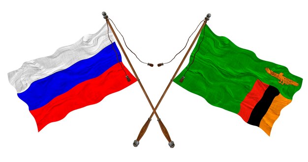 Nationale vlag van Zambia en Rusland Achtergrond voor ontwerpers