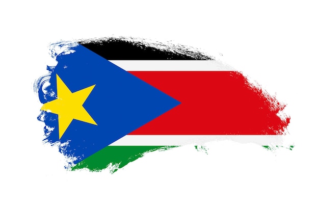 Nationale vlag van Zuid-Soedan geschilderd met streekpenseel op geïsoleerd wit