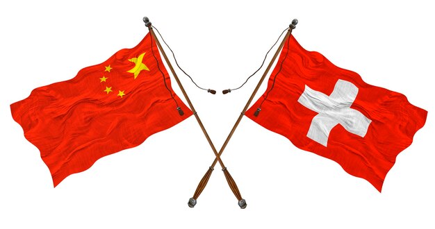 Nationale vlag van Zwitserland en China Achtergrond voor designerskopia