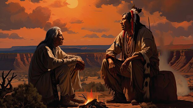Native American chiefs discussing tribal matters