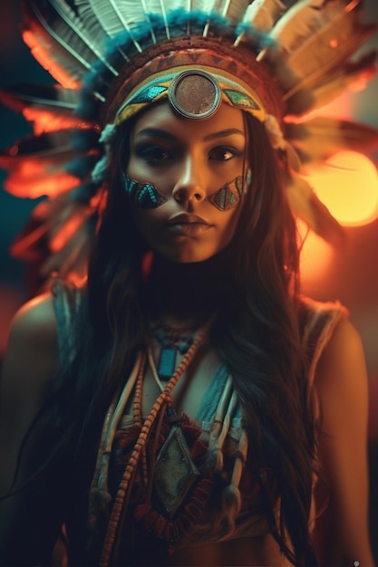 아메리카 원주민 다채로운 꿈꾸는 사실적이고 영화적인 조명 xA