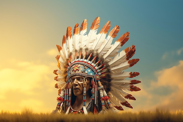 Native American headdress watercolor background