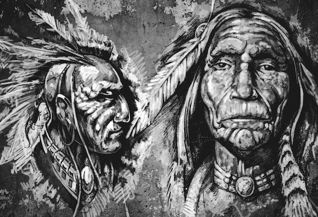 Native american indian head, chiefs, retro style