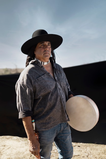 Photo native american man in the dessert