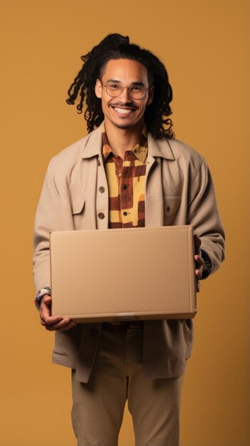 Native american man holding a box