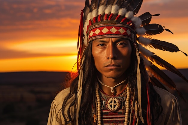 native american man indian tribe portrait in front of nature background