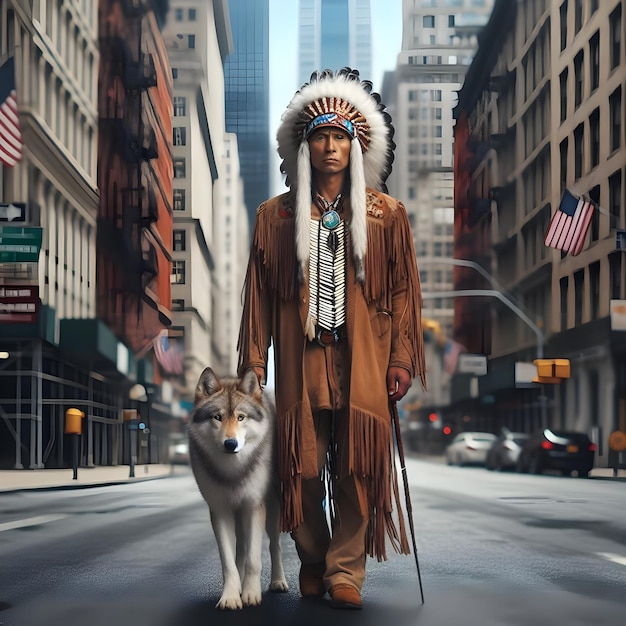 Native American man proudly walks alone