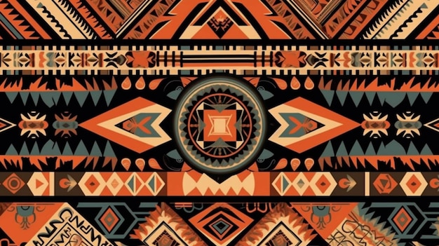 Индейский узор племени навахо племени пуэбло плитка бесшовный дизайн текстуры Генеративный ИИ