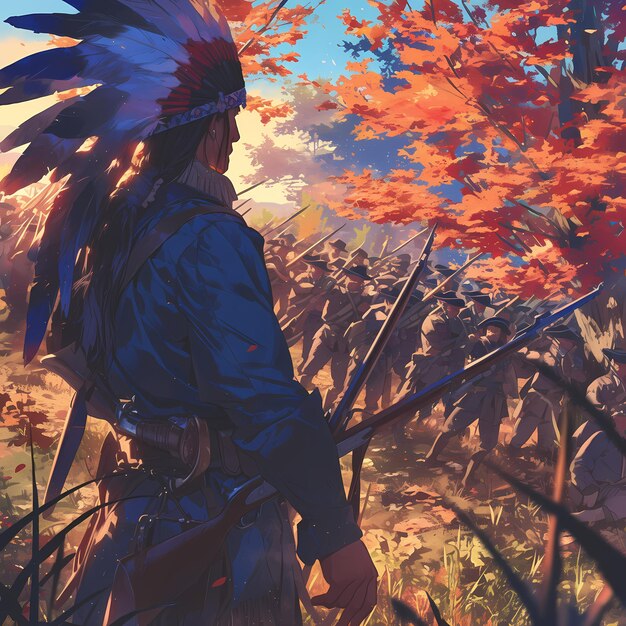 Native American Warrior in Battle