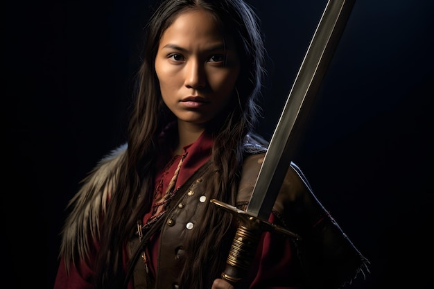 Native American warrior holding a traditional weapon symbolizing strength and bravery