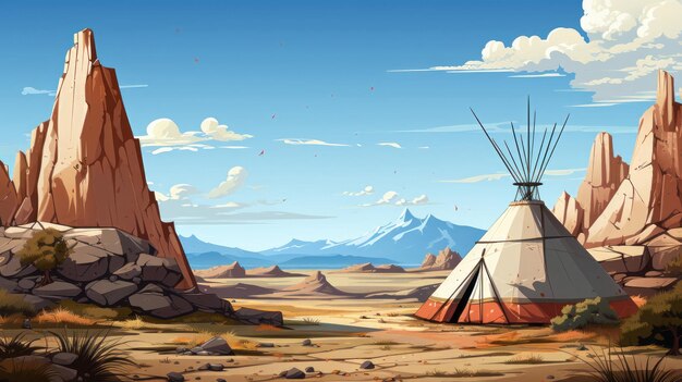 Native american western scene background with cowboy generative ai