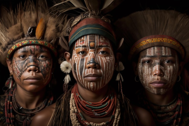 Native Americans in ethnic outfit Portrait of Native American man and women on black background