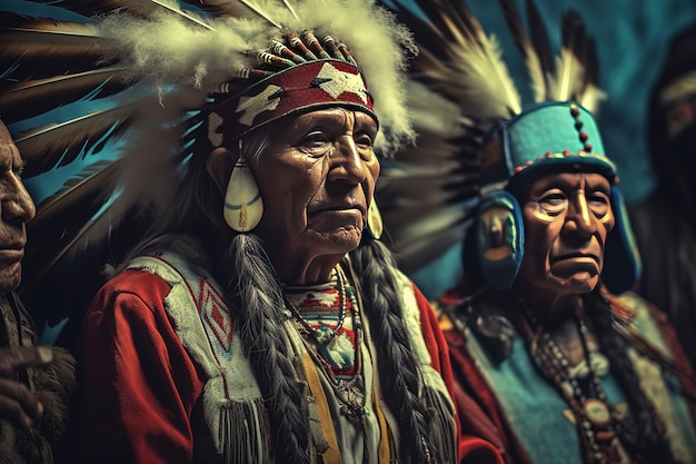 전통 의상을 입은 아메리카 원주민