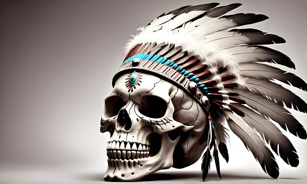 Foto native skull feathered headdress digitale kunst banner wall art design kunstwerk gegenereerd door ai