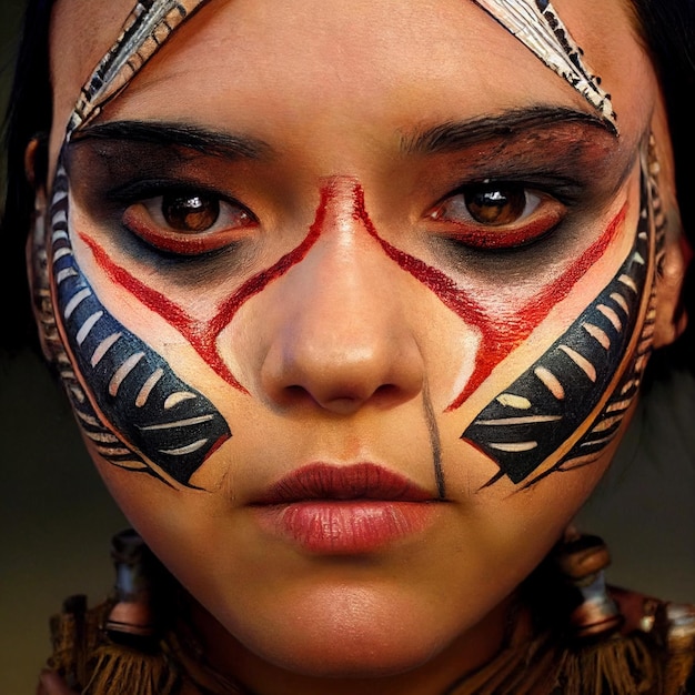 Native woman portrait with tribal ornaments 3d rendering