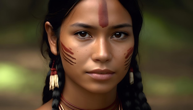 彼女の顔にインドの入れ墨を持つネイティブの女性