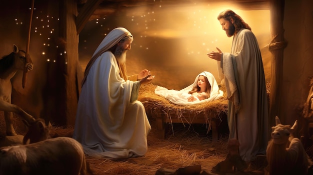 Nativity Of Jesus Scene With The Holy Family Christmas concept