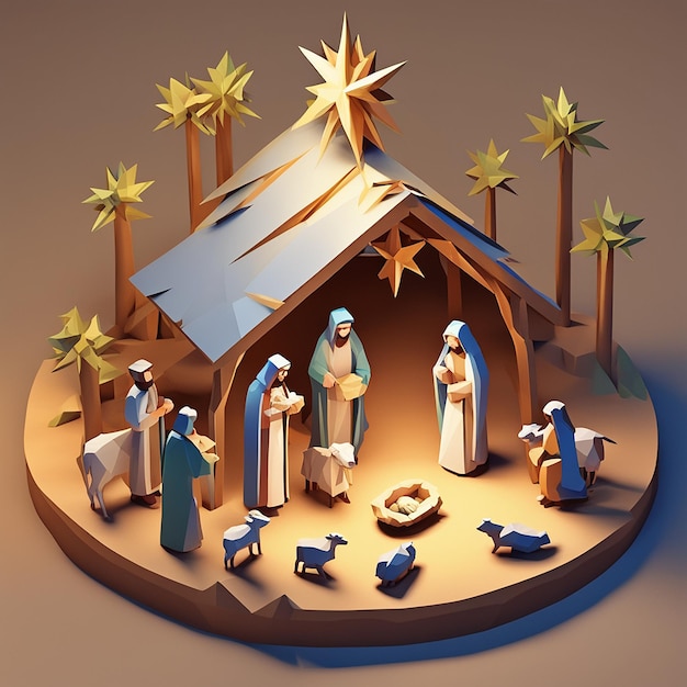 nativity scene joseph mary and jesus and animal around them